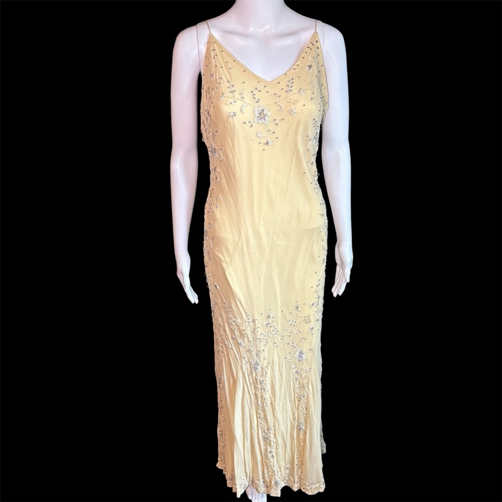 Papell Boutique Gold Silk Evening Dress